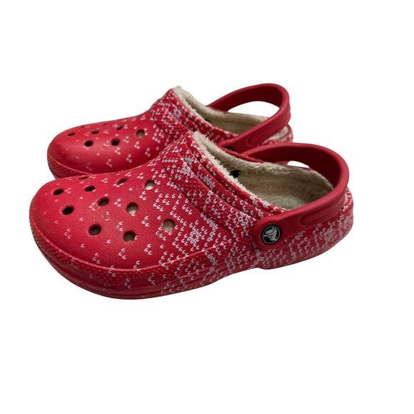 CROCS classic lined holiday Christmas Clogs women’s sz 7 sandals gently used - Picture 1 of 13